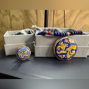 Patricia Nash Positano Medallion Necklace + Adjustable Ring Set NWOT